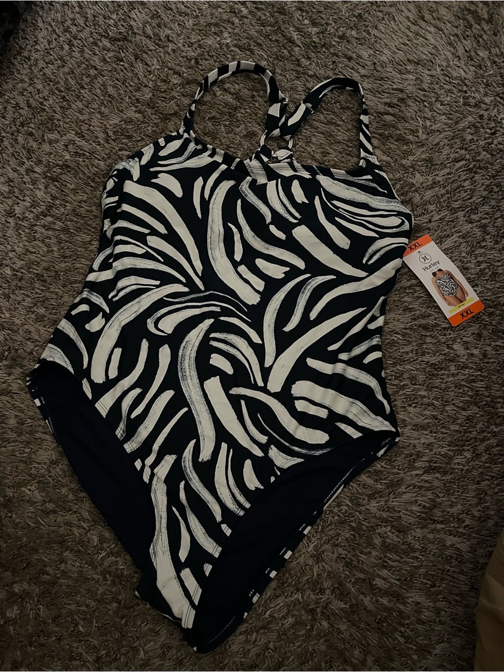 Hurley Black & White Zebra-Style Girls' One-Piece Swimsuit